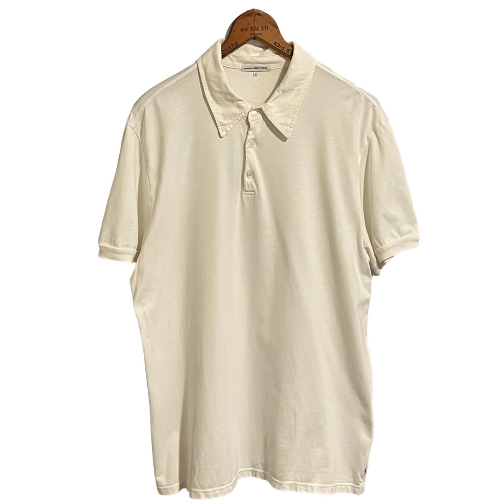 James Perse Mens White Cotton Jersey Size 3  Collared Polo